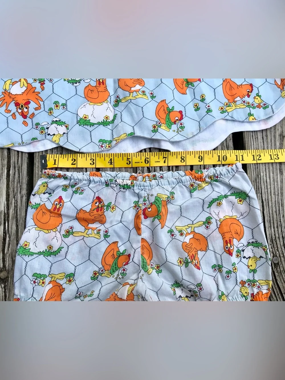 Vintage 80s Girls 2 Piece Matching Chicken Coop Outfit Swing Top Bloomers